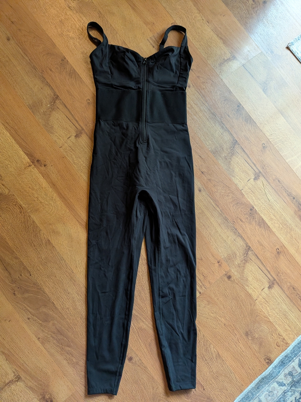 Black Full-Length Supportive Jumpsuit with Front Zip
